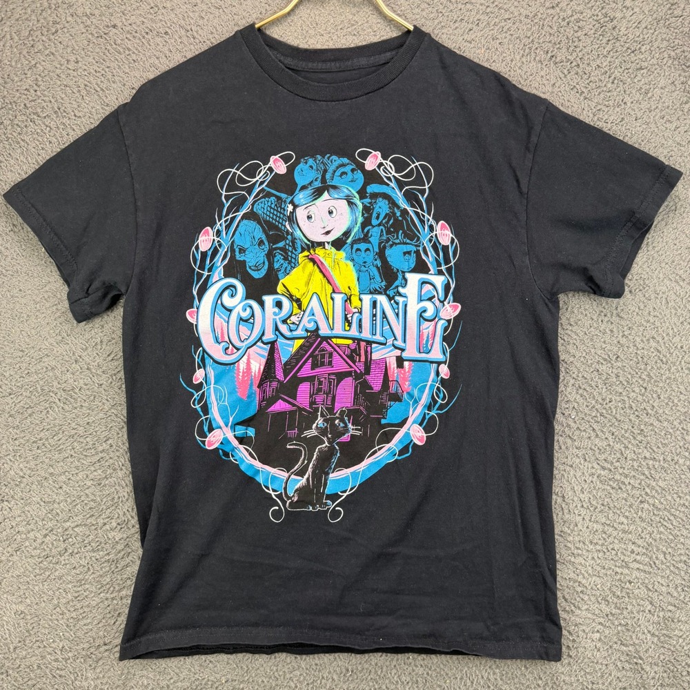 Coraline Movie Graphic T-Shirt Mens Medium Black Laika Studios 2023 Animation